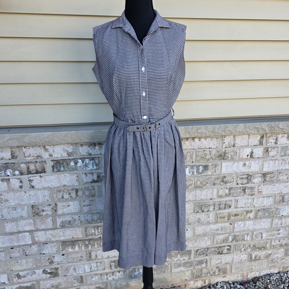 Vintage Gingham Shirtwaist Dress ILGWU Belted Midi